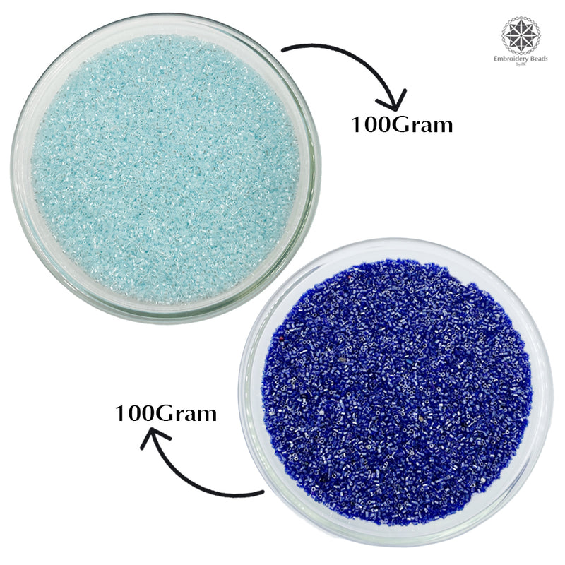 Miyuki Microcut Glass Beads Luster 1mm, Royal blue+Sky blue, 200 Grams