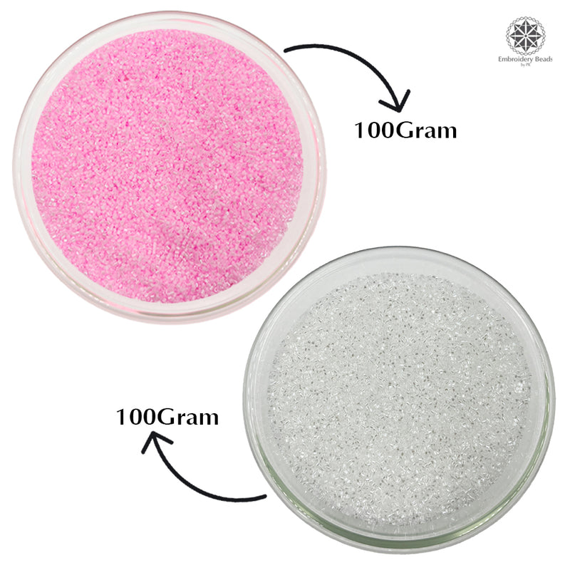 Miyuki Microcut Glass Beads Luster 1mm, Baby pink+White, 200 Grams