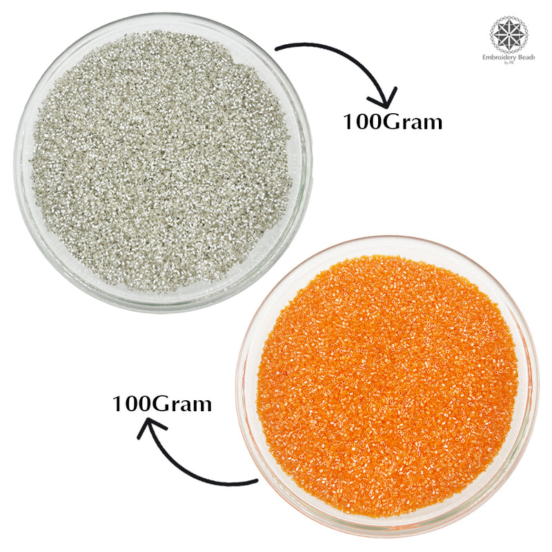 Miyuki Microcut Glass Beads Luster 1mm, Orange+Silver, 200 Grams