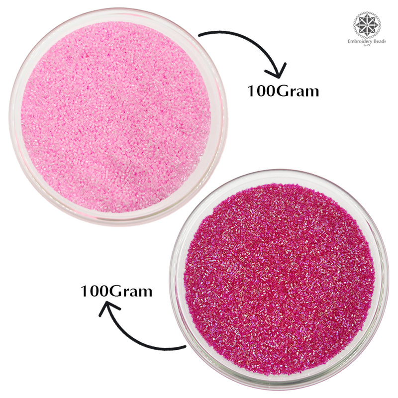 Miyuki Microcut Glass Beads Luster 1mm, Baby pink+Rainbow pink, 200 Grams