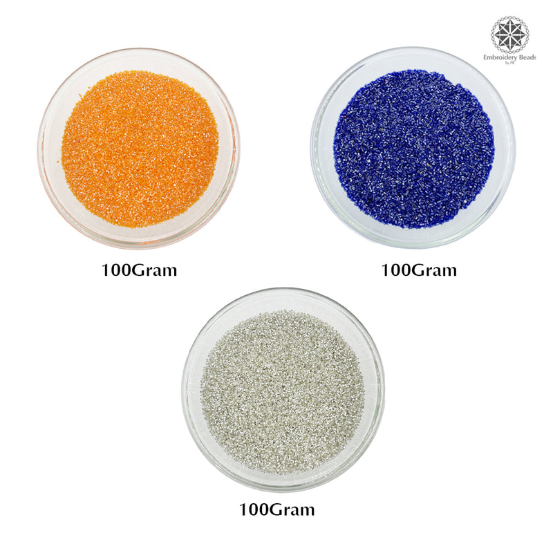 Miyuki Microcut Glass Beads Luster 1mm, Orange+Royal Blue+Silver 450 Grams