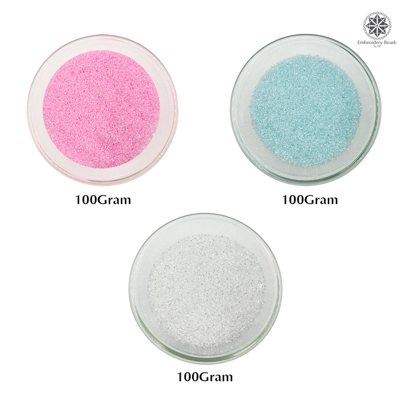 Miyuki Microcut Glass Beads Luster 1mm, Beby Pink+Sky Blue+White, 450 Grams