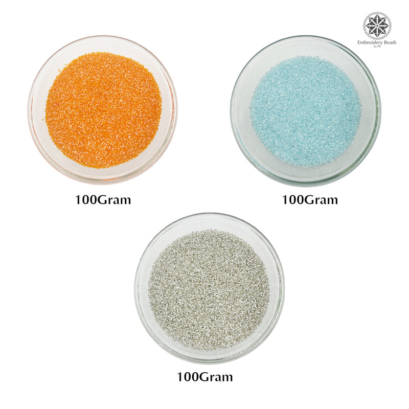 Miyuki Microcut Glass Beads Luster 1mm, Silver+Orange+Sky Blue, 450 Grams