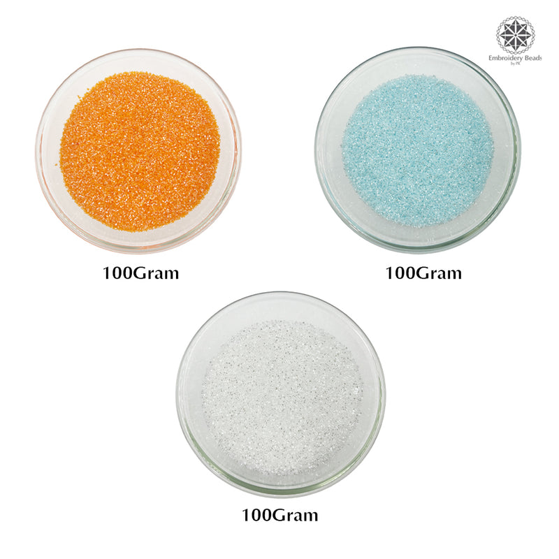 Miyuki Microcut Glass Beads Luster 1mm, Sky Blue+Orange+White, 450 Grams