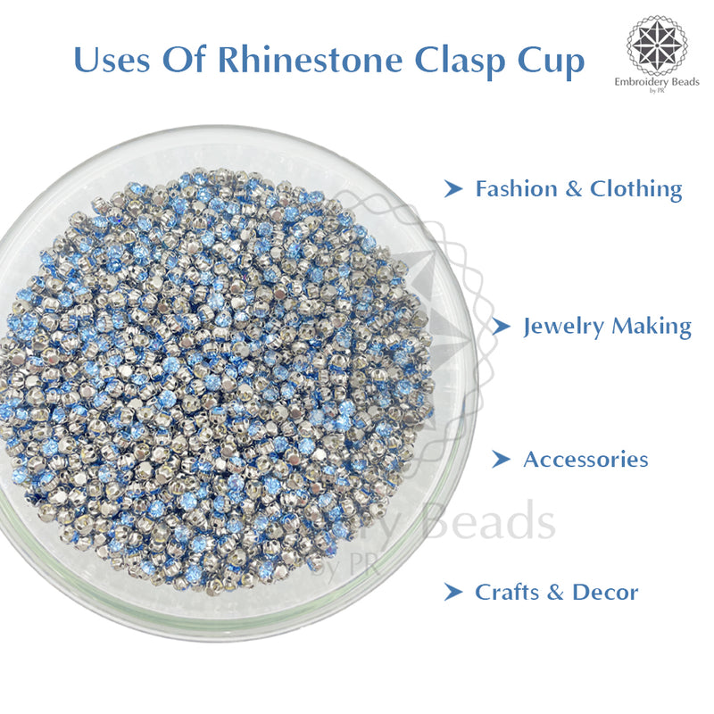 Premium Rhinestone Clasp Cup - 8MM | Sky Blue Diamond