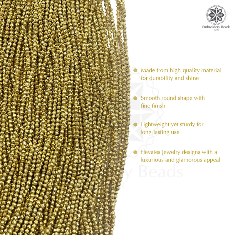 Crystal Bicone Round Beads Line | 2MM | Gold 10 Lines | Per Line Approx 180 Pieces | Total Approx 1800 Pieces