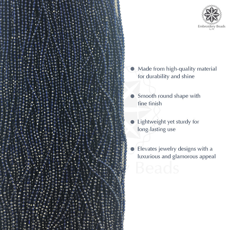 Crystal Bicone Round Beads Line | 2MM | Navy Blue 20 Lines | Per Line Approx 180 Pieces | Total Approx 3600 Pieces
