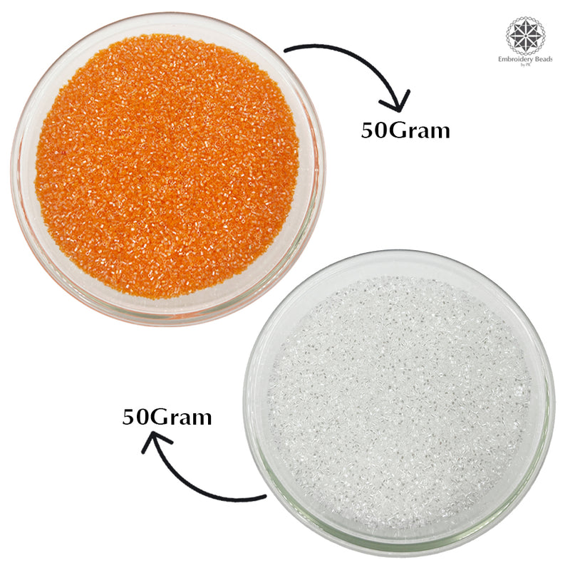 Miyuki Microcut Glass Beads Luster 1mm, Orange+White, 200 Grams