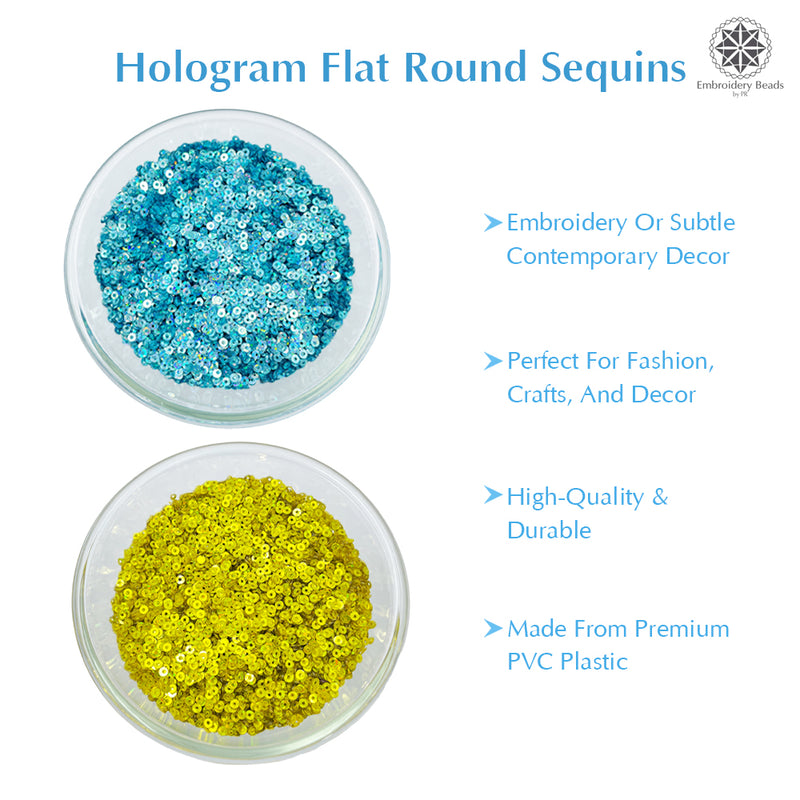 Hologram Flat Round Sequins 3mm, 200 Grams - Bottle Green + Buttercup