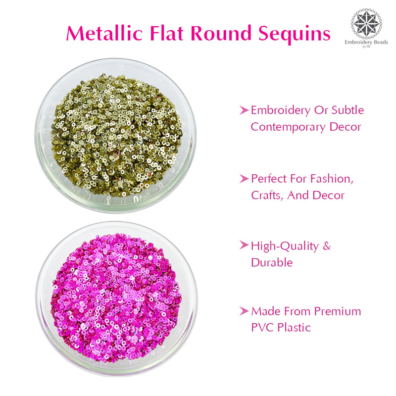 Metallic Flat Round Sequins 3mm, 200 Grams - Pink + Gold