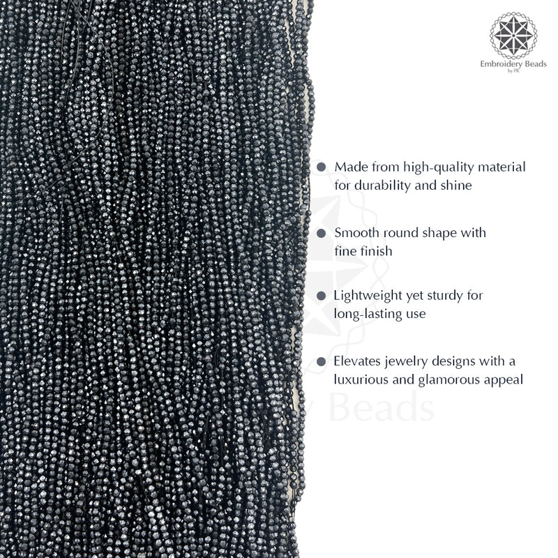 Crystal Bicone Round Beads Line | 2MM | Dark Navy 20 Lines | Per Line Approx 180 Pieces | Total Approx 3600 Pieces