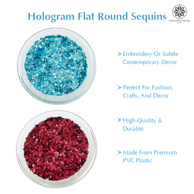 Hologram Flat Round Sequins 3mm, 200 Grams - Green + Dark Red