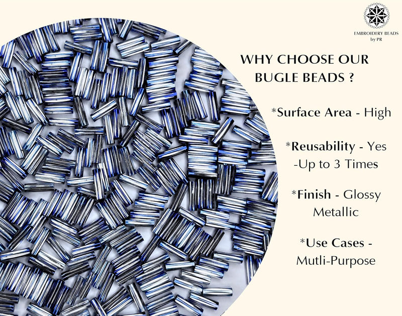Embroidery Beads, Twisted Metallic Cylinder Shape Beads 10mm, Dark Blue (100 Pieces) Making Embroidery Craft DIY Work Jewellery