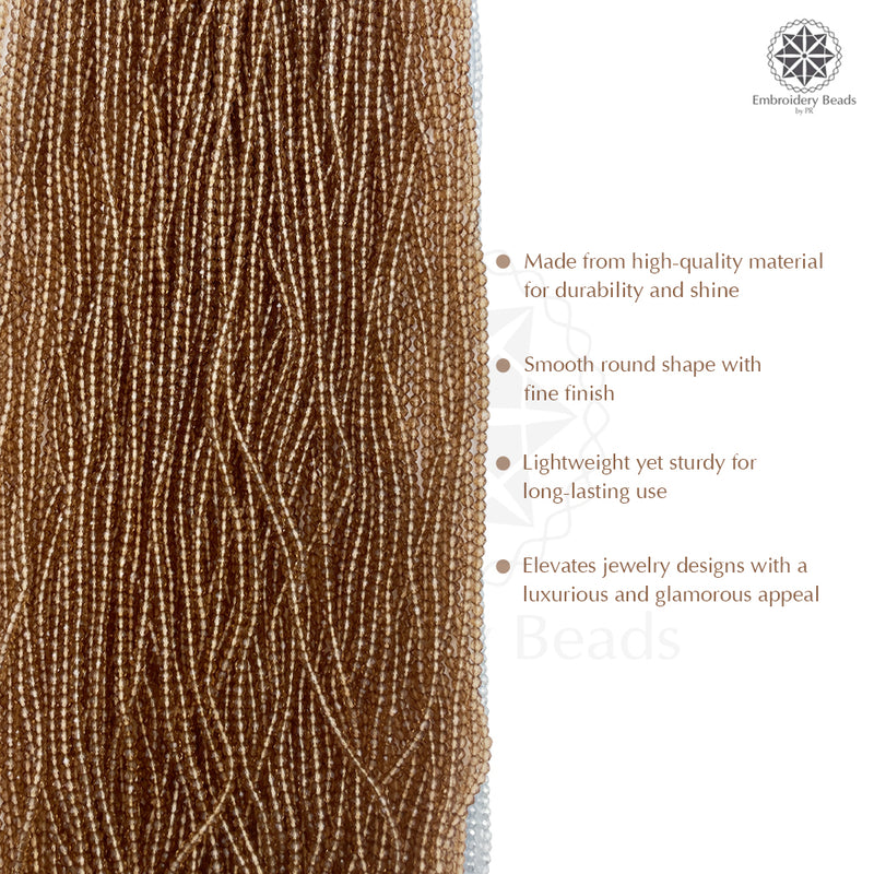 Crystal Bicone Round Beads Line | 2MM | Light Brown 12 Lines | Per Line Approx 180 Pieces | Total Approx 2160 Pieces