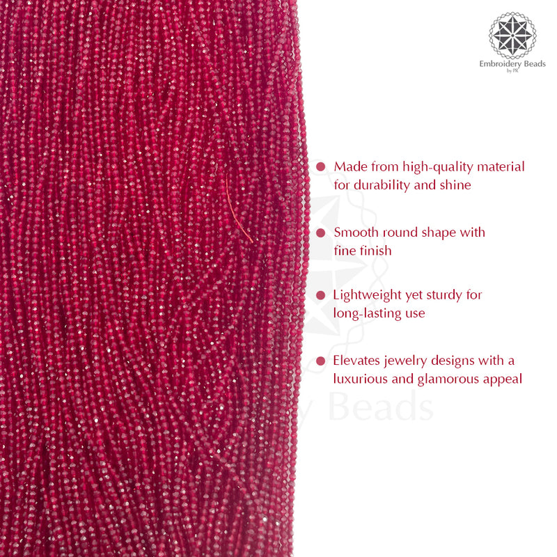 Crystal Bicone Round Beads Line | 2MM | Maroon 20 Lines | Per Line Approx 180 Pieces | Total Approx 3600 Pieces