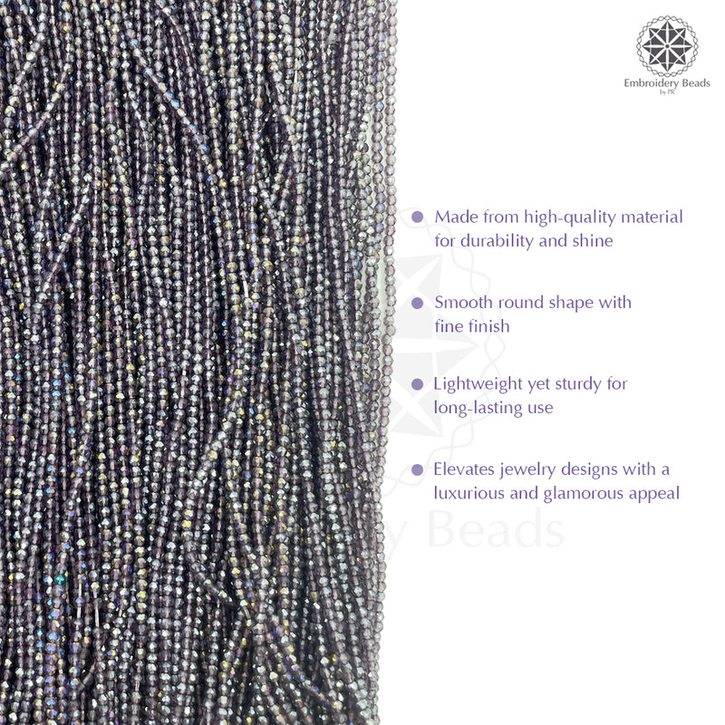 Crystal Bicone Round Beads Line | 2MM | Rainbow Light Purple 20 Lines | Per Line Approx 180 Pieces | Total Approx 3600 Pieces