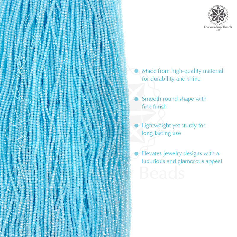 Crystal Bicone Round Beads Line | 2MM | Blue 10 Lines | Per Line Approx 180 Pieces | Total Approx 1800 Pieces