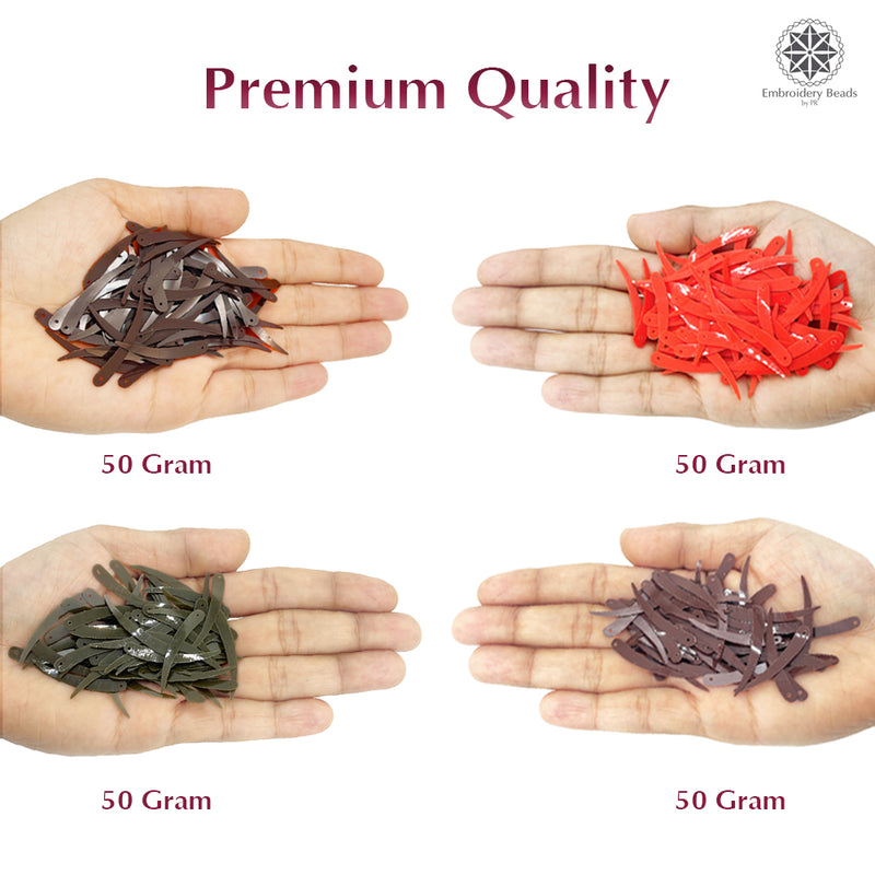 Sword Shape Flat Opaque Sequins 34x5mm - Coffee+Brown+Mehndi Green+Orange