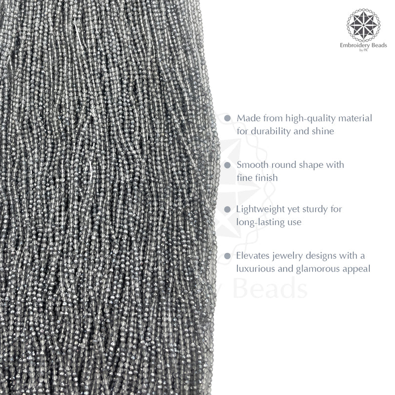 Crystal Bicone Round Beads Line | 2MM | Grey 20 Lines | Per Line Approx 180 Pieces | Total Approx 3600 Pieces