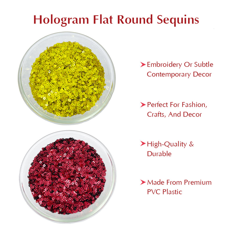 Hologram Flat Round Sequins 3mm, 200 Grams - Buttercup + Dark Red