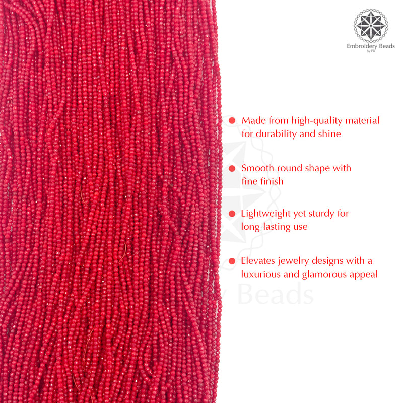 Crystal Bicone Round Beads Line | 2MM | Red 10 Lines | Per Line Approx 180 Pieces | Total Approx 1800 Pieces