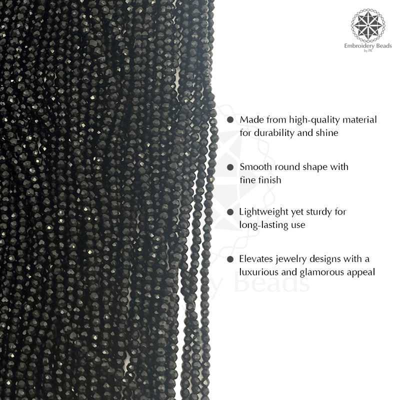 Crystal Bicone Round Beads Line | 2MM | Black 20 Lines | Per Line Approx 180 Pieces | Total Approx 3600 Pieces