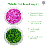 Metallic Flat Round Sequins 3mm, 200 Grams - Pink + Lime Green