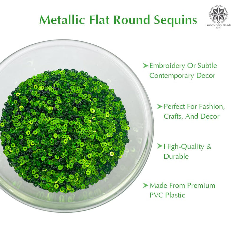 Metallic Flat Round Sequins 3mm - Lime Green