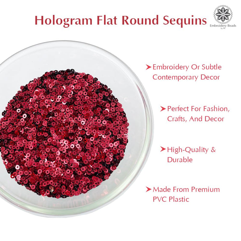 Hologram Flat Round Sequins 3mm - Dark Red