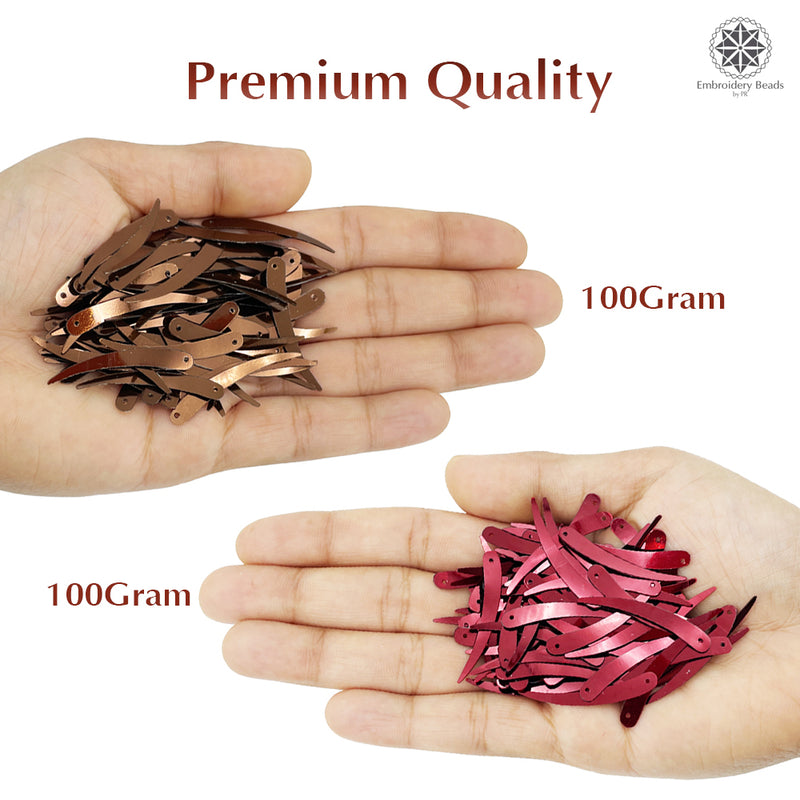 Sword Shape Metallic Sequins 34x5mm, 200 Grams - Light Brown + Dark Red