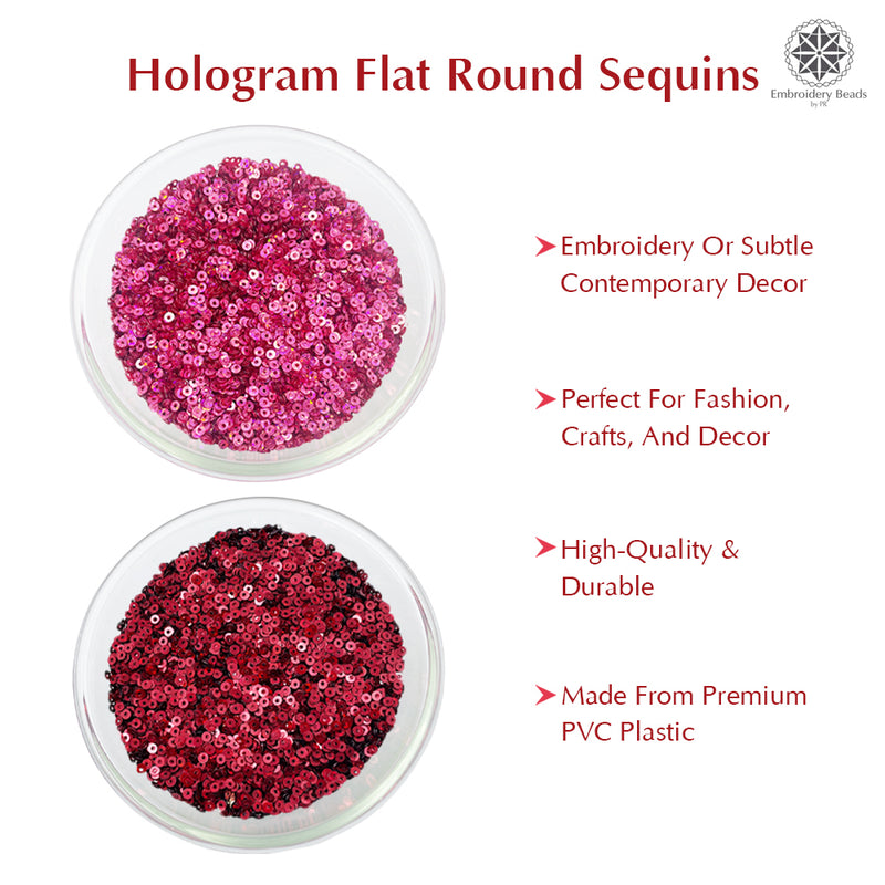 Hologram Flat Round Sequins 3mm, 200 Grams - Light Pink + Dark Red