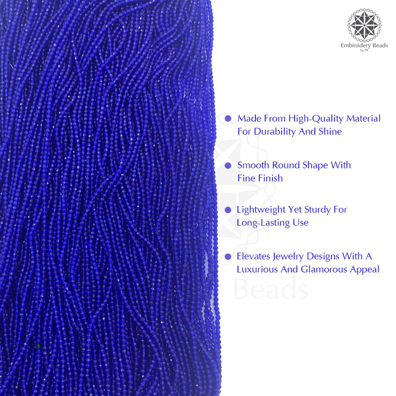 Crystal Bicone Round Beads Line | 2MM | Royal Blue 20 Lines | Per Line Approx 180 Pieces | Total Approx 3600 Pieces
