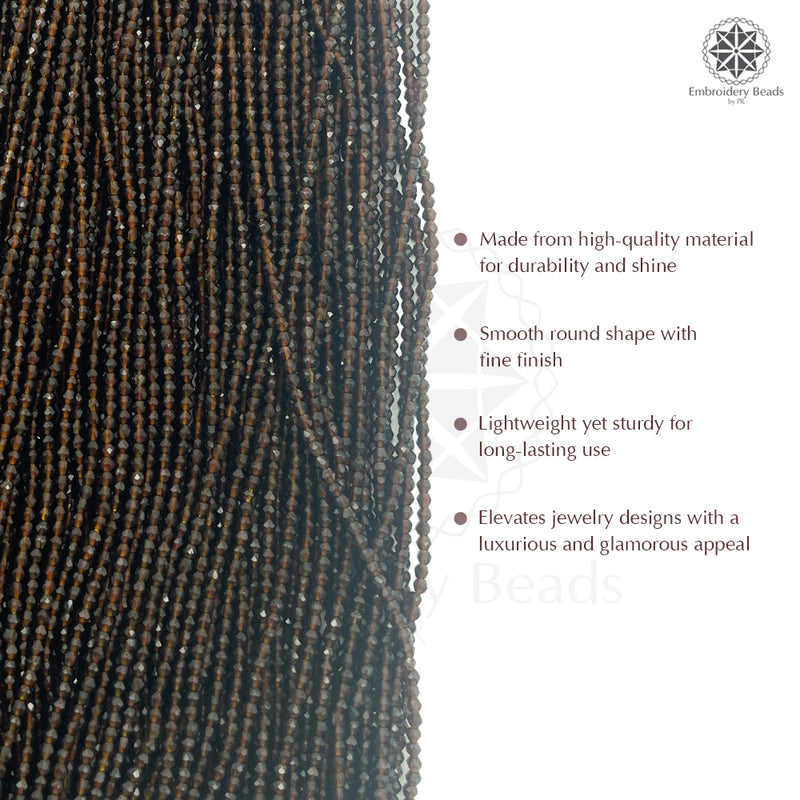 Crystal Bicone Round Beads Line | 2MM | Dark Brown 20 Lines | Per Line Approx 180 Pieces | Total Approx 3600 Pieces