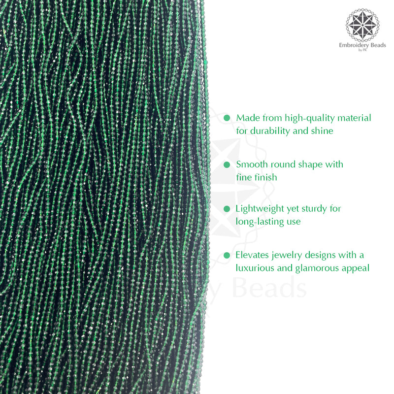 Crystal Bicone Round Beads Line | 2MM | Emerald 20 Lines | Per Line Approx 180 Pieces | Total Approx 3600 Pieces