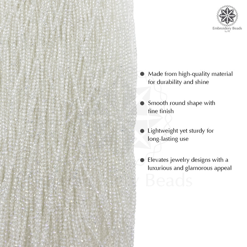 Crystal Bicone Round Beads Line | 2MM | Rainbow White 7 Lines | Per Line Approx 180 Pieces | Total Approx 1260 Pieces
