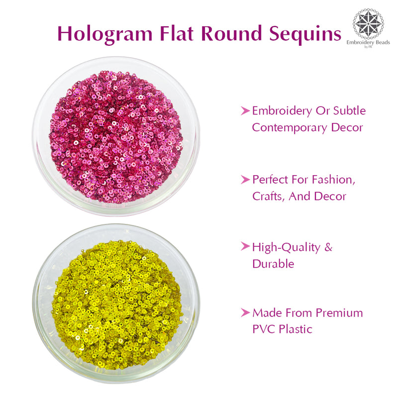 Hologram Flat Round Sequins 3mm, 200 Grams - Buttercup + Light Pink
