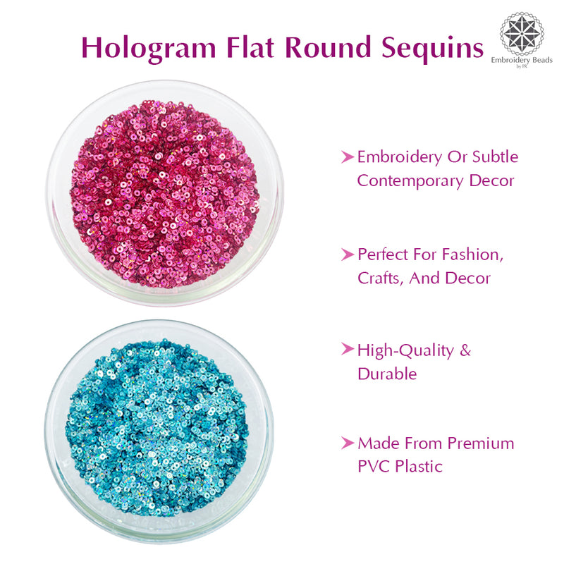 Hologram Flat Round Sequins 3mm, 200 Grams - Bottle Green + Light Pink