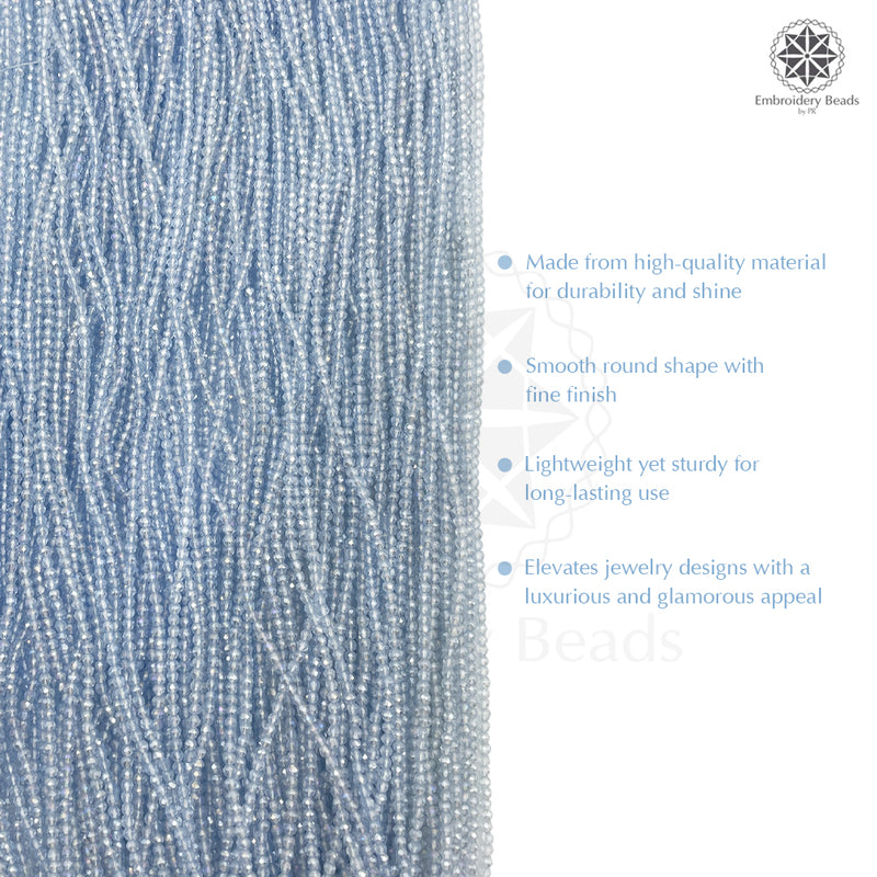 Crystal Bicone Round Beads Line | 2MM | Sky Blue 12 Lines | Per Line Approx 180 Pieces | Total Approx 2160 Pieces