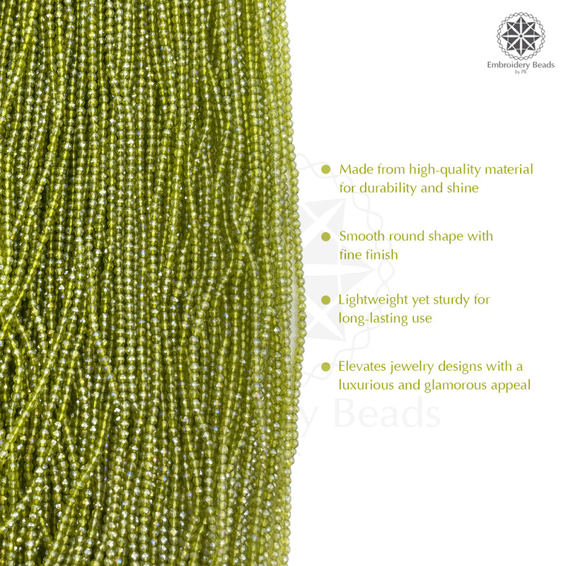 Crystal Bicone Round Beads Line | 2MM | Neon Green 20 Lines | Per Line Approx 180 Pieces | Total Approx 3600 Pieces