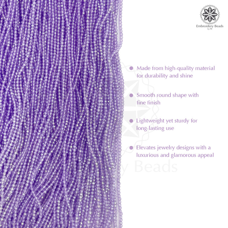 Crystal Bicone Round Beads Line | 2MM | Light Purple 10 Lines | Per Line Approx 180 Pieces | Total Approx 1800 Pieces