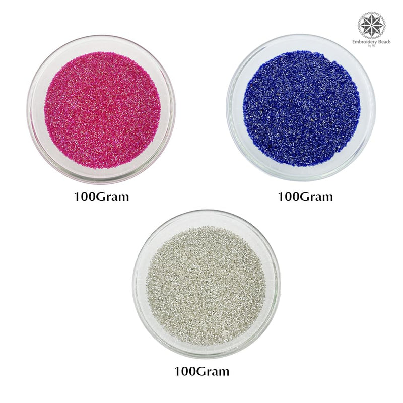 Miyuki Microcut Glass Beads Luster 1mm, Royal Blue+Silver+Rembo Pink, 300 Grams
