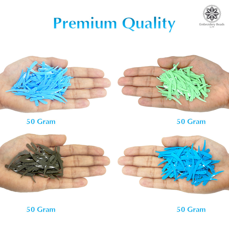 Sword Shape Flat Opaque Sequins 34x5mm - Sky Blue+Blue+Pastel Green+Mehandi Green