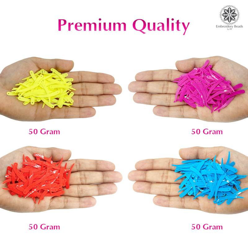 Sword Shape Flat Opaque Sequins 34x5mm - Orange+Sky Blue+Pink+Bright Yellow