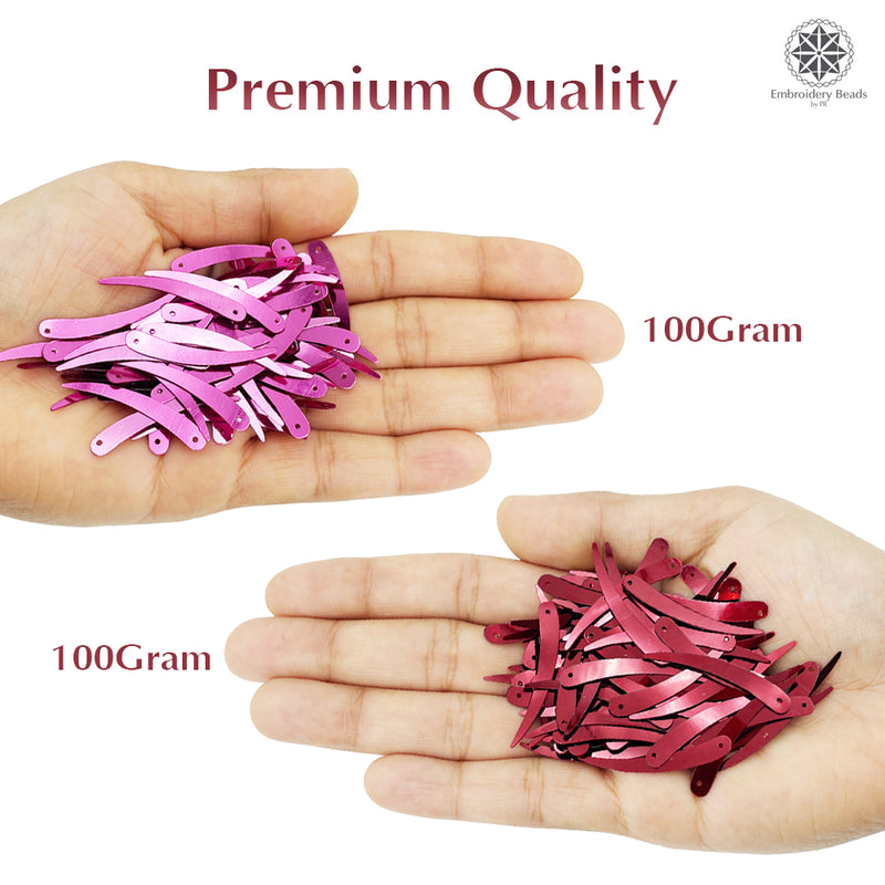 Sword Shape Metallic Sequins 34x5mm, 200 Grams - Hot Pink + Dark Red