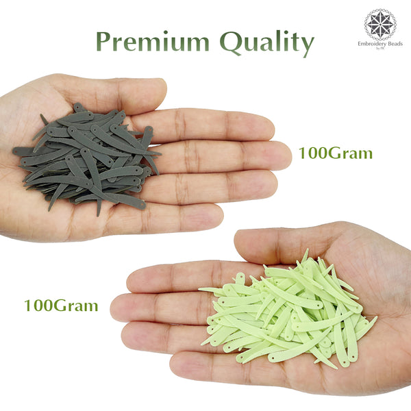 Sword Shape Matte Sequins 34x5mm, 200 Grams - Olive Night + Shadow Lime