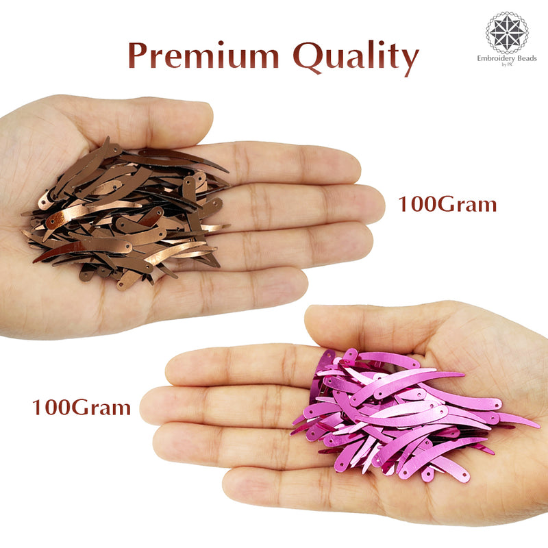 Sword Shape Metallic Sequins 34x5mm, 200 Grams - Light Brown + Hot Pink
