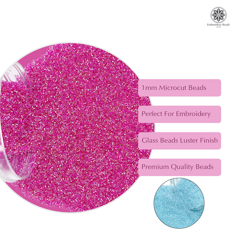 Miyuki Microcut Glass Beads Luster 1mm, Rainbow pink+Sky blue, 200 Grams