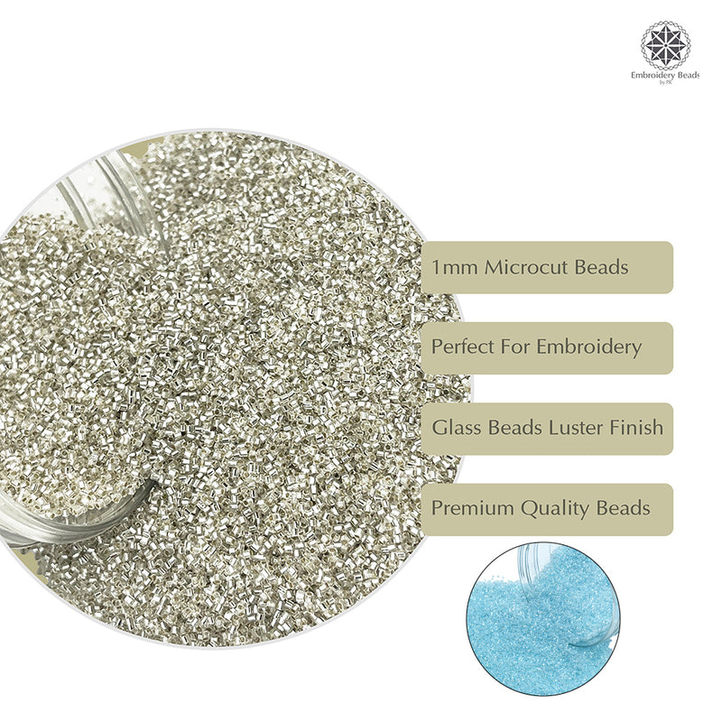 Miyuki Microcut Glass Beads Luster 1mm, Sky Blue+Silver, 200 Grams