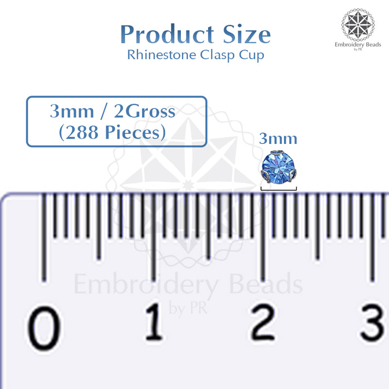 Premium Rhinestone Clasp Cup - 3MM | Sky Blue Diamond