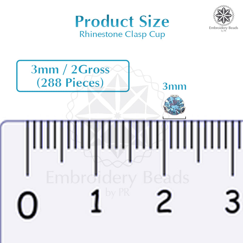 Premium Rhinestone Clasp Cup - 3MM | Aquamarine